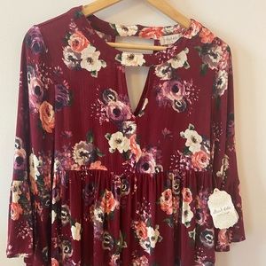 altar’d state burgundy floral ruffle cute blouse